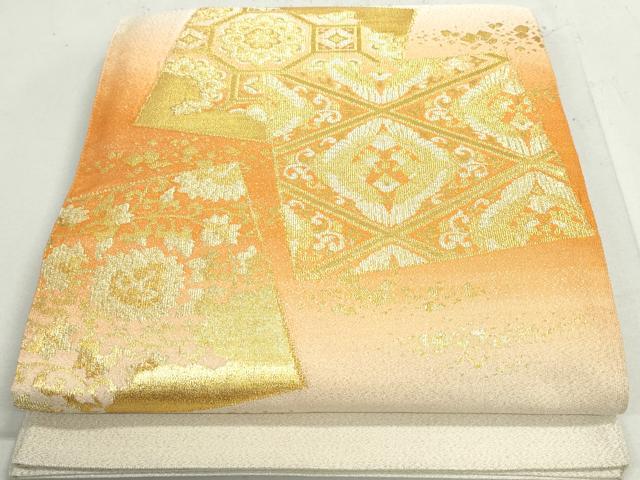 平和屋着物◎綴れ 太鼓柄袋帯 向かい鶴更紗花文 金糸 正絹 逸品 DAAY4747qa