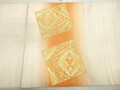 平和屋着物◎綴れ 太鼓柄袋帯 向かい鶴更紗花文 金糸 正絹 逸品 DAAY4747qa