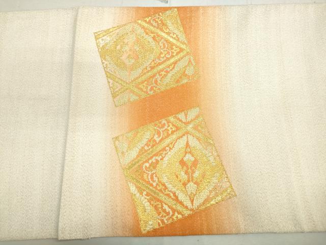 平和屋着物◎綴れ 太鼓柄袋帯 向かい鶴更紗花文 金糸 正絹 逸品 DAAY4747qa