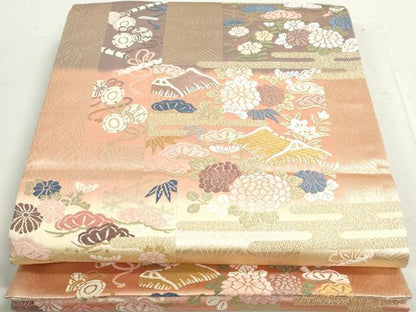 平和屋着物◎両面 六通柄袋帯 唐織 花笹松文 鼓 横笛 金銀糸 正絹 逸品 DAAY4762qa