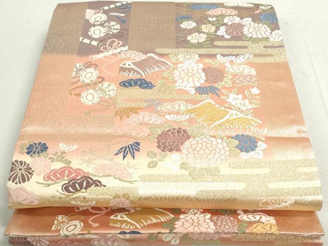 平和屋着物◎両面 六通柄袋帯 唐織 花笹松文 鼓 横笛 金銀糸 正絹 逸品 DAAY4762qa