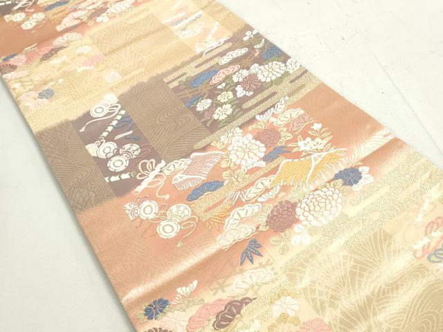 平和屋着物◎両面 六通柄袋帯 唐織 花笹松文 鼓 横笛 金銀糸 正絹 逸品 DAAY4762qa