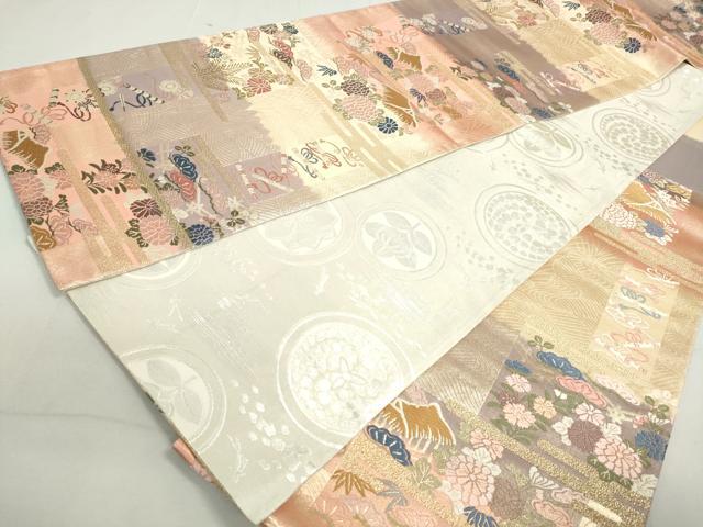 平和屋着物◎両面 六通柄袋帯 唐織 花笹松文 鼓 横笛 金銀糸 正絹 逸品 DAAY4762qa