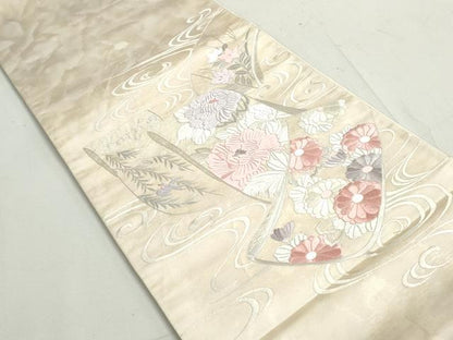 平和屋着物◎太鼓柄袋帯　総刺繍　流水花蝶文　銀糸　正絹　逸品　DAAY4769qa