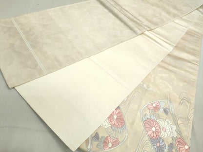 平和屋着物◎太鼓柄袋帯　総刺繍　流水花蝶文　銀糸　正絹　逸品　DAAY4769qa