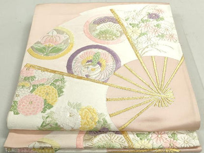 平和屋着物◎六通柄袋帯 唐織 扇面鳳凰花丸文 金銀糸 正絹 逸品 DAAY4770qa