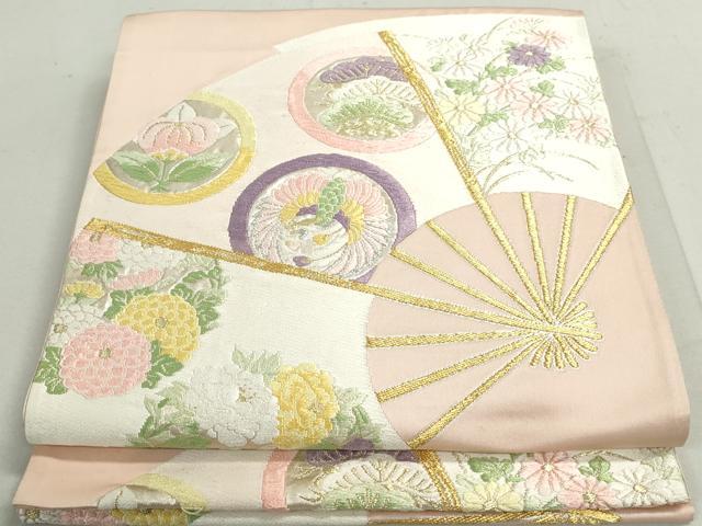 平和屋着物◎六通柄袋帯 唐織 扇面鳳凰花丸文 金銀糸 正絹 逸品 DAAY4770qa