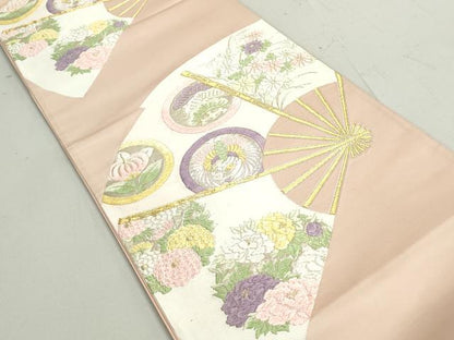平和屋着物◎六通柄袋帯 唐織 扇面鳳凰花丸文 金銀糸 正絹 逸品 DAAY4770qa