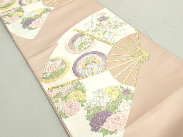 平和屋着物◎六通柄袋帯 唐織 扇面鳳凰花丸文 金銀糸 正絹 逸品 DAAY4770qa