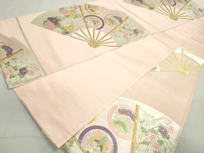 平和屋着物◎六通柄袋帯 唐織 扇面鳳凰花丸文 金銀糸 正絹 逸品 DAAY4770qa