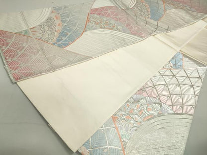 平和屋着物◎六通柄袋帯 唐織 孔雀羽文 銀糸 正絹 逸品 DAAY4773qa