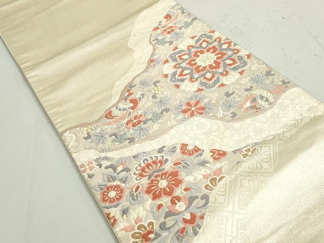 平和屋着物◎太鼓柄袋帯 正倉院花文 鳳凰 金糸 正絹 逸品 DAAY4776qa