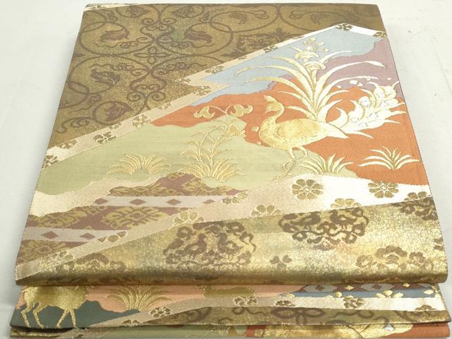 平和屋着物◎六通柄袋帯 風雅錦 更紗花文 鳥獣 金銀糸 正絹 逸品 DAAY4778qa