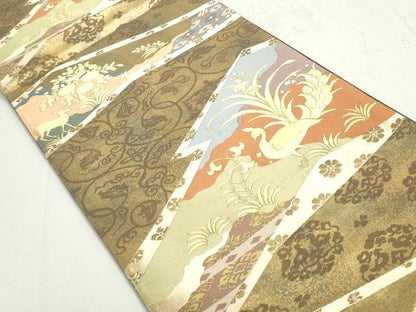 平和屋着物◎六通柄袋帯 風雅錦 更紗花文 鳥獣 金銀糸 正絹 逸品 DAAY4778qa