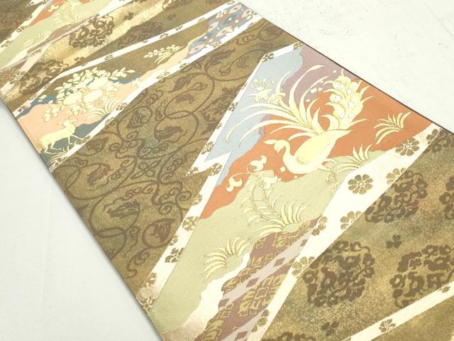 平和屋着物◎六通柄袋帯 風雅錦 更紗花文 鳥獣 金銀糸 正絹 逸品 DAAY4778qa