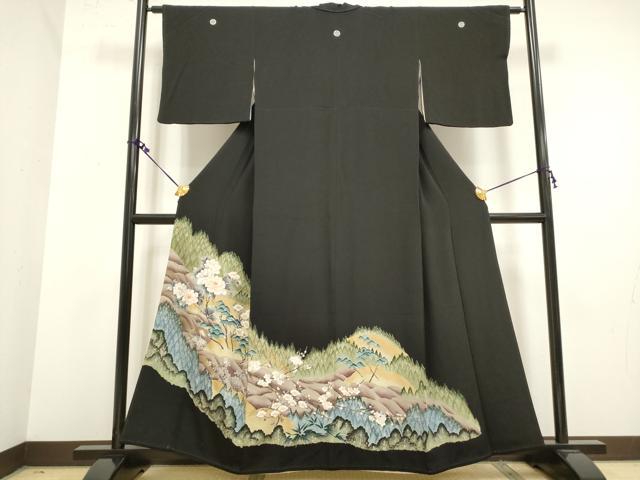 平和屋着物■豪華黒留袖　駒刺繍　樹林枝梅松文　金彩　正絹　逸品　DAAY4823qa