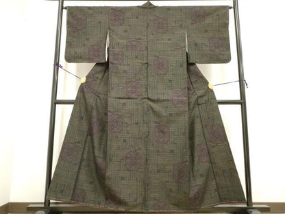 平和屋着物■上質な紬　幾何学文　正絹　逸品　DAAY4866qa