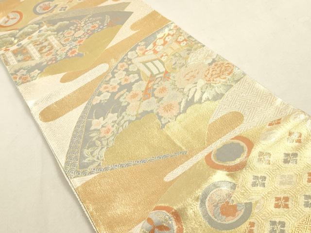 平和屋着物◎宝珠本佐賀錦　六通柄袋帯　扇面几帳花文　金糸　正絹　逸品　DAAY4907qa