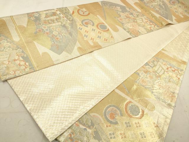 平和屋着物◎宝珠本佐賀錦　六通柄袋帯　扇面几帳花文　金糸　正絹　逸品　DAAY4907qa