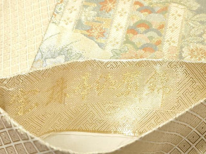 平和屋着物◎宝珠本佐賀錦　六通柄袋帯　扇面几帳花文　金糸　正絹　逸品　DAAY4907qa