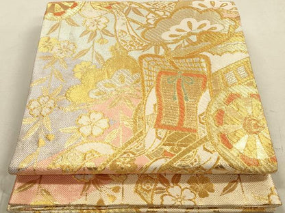 平和屋着物◎佐賀錦　六通柄袋帯　御所車花文　金銀糸　正絹　逸品　DAAY4920qa