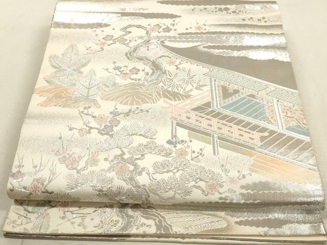 平和屋着物◎六通柄袋帯　名園啼鳥図　プラチナ箔　手織二重箔　正絹　逸品　DAAY4922qa