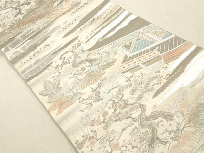 平和屋着物◎六通柄袋帯　名園啼鳥図　プラチナ箔　手織二重箔　正絹　逸品　DAAY4922qa