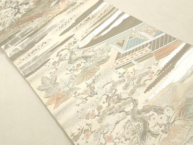 平和屋着物◎六通柄袋帯　名園啼鳥図　プラチナ箔　手織二重箔　正絹　逸品　DAAY4922qa