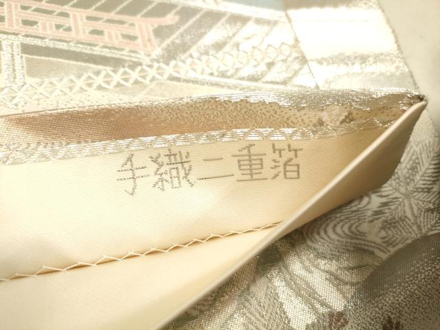 平和屋着物◎六通柄袋帯　名園啼鳥図　プラチナ箔　手織二重箔　正絹　逸品　DAAY4922qa