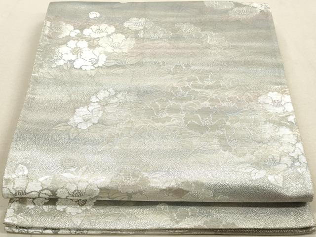 平和屋着物◎六通柄袋帯　草花文　銀糸　正絹　逸品　DAAY4924qa