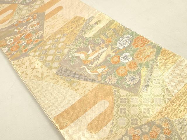平和屋着物◎佐賀錦　六通柄袋帯　色紙飛鶴花文　金銀糸　正絹　逸品　DAAY4941qa