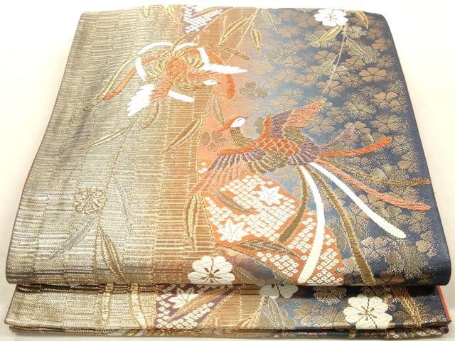 平和屋着物◎六通柄袋帯 唐織 鳳凰花文 金糸 正絹 逸品 DAAY4958qa
