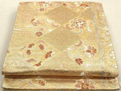 平和屋着物◎六通柄袋帯 更紗花文 金糸 正絹 逸品 DAAY4965qa