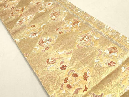 平和屋着物◎六通柄袋帯 更紗花文 金糸 正絹 逸品 DAAY4965qa