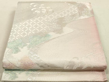 平和屋着物◎六通柄袋帯　立波七宝文　銀糸　正絹　逸品　DAAY4970qa