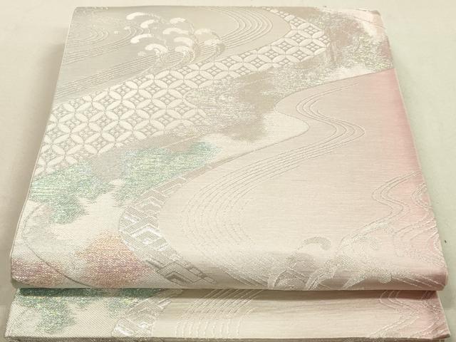 平和屋着物◎六通柄袋帯　立波七宝文　銀糸　正絹　逸品　DAAY4970qa