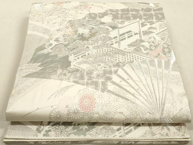 平和屋着物◎六通柄袋帯 蒔絵調桧扇紋 プラチナ箔 手織二重箔 正絹 逸品 DAAY4971qa