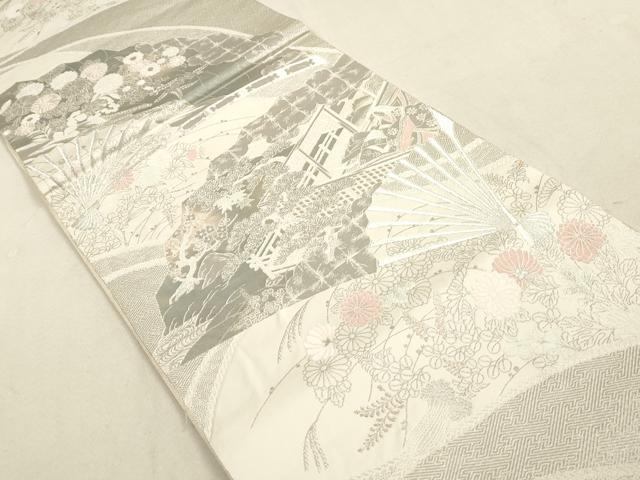 平和屋着物◎六通柄袋帯 蒔絵調桧扇紋 プラチナ箔 手織二重箔 正絹 逸品 DAAY4971qa