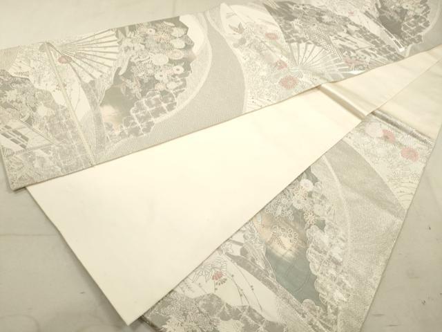 平和屋着物◎六通柄袋帯 蒔絵調桧扇紋 プラチナ箔 手織二重箔 正絹 逸品 DAAY4971qa