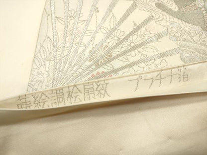 平和屋着物◎六通柄袋帯 蒔絵調桧扇紋 プラチナ箔 手織二重箔 正絹 逸品 DAAY4971qa