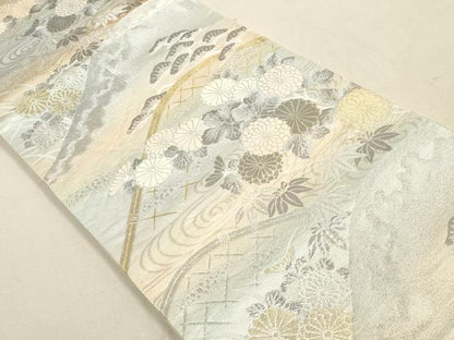 平和屋着物◎六通柄袋帯 枝松花文 金銀糸 正絹 逸品 DAAY4972qa