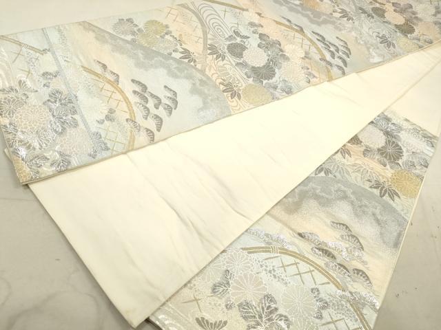 平和屋着物◎六通柄袋帯 枝松花文 金銀糸 正絹 逸品 DAAY4972qa