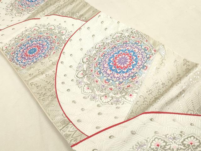 平和屋着物◎六通柄袋帯　唐織　孔雀羽正倉院花文　銀糸　正絹　逸品　DAAY4989qa