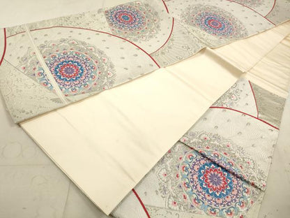 平和屋着物◎六通柄袋帯　唐織　孔雀羽正倉院花文　銀糸　正絹　逸品　DAAY4989qa