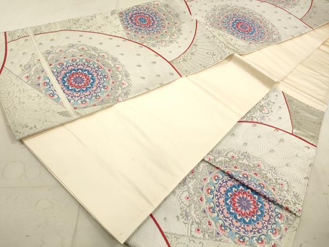 平和屋着物◎六通柄袋帯　唐織　孔雀羽正倉院花文　銀糸　正絹　逸品　DAAY4989qa