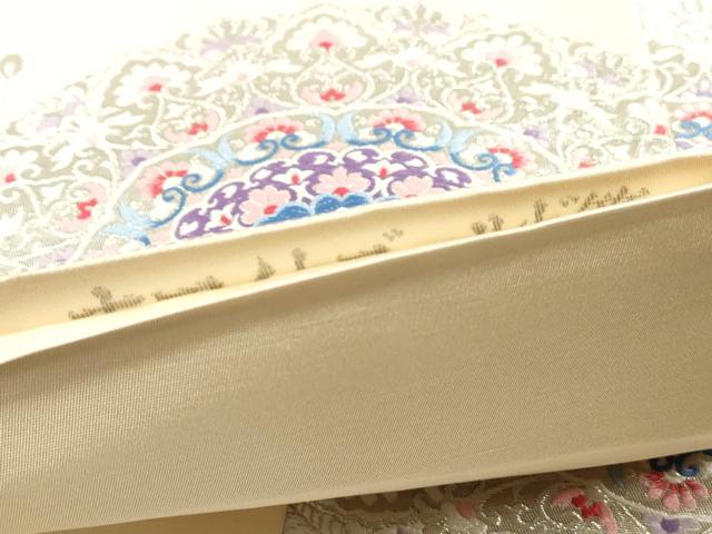 平和屋着物◎六通柄袋帯　唐織　孔雀羽正倉院花文　銀糸　正絹　逸品　DAAY4989qa
