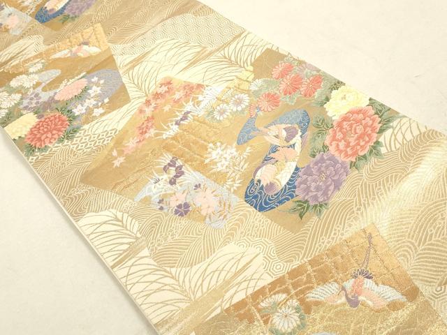 平和屋着物◎六通柄袋帯 唐織 流水鴛鴦花文 鶴 金銀糸 正絹 逸品 DAAY4991qa