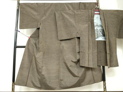 平和屋着物●男性 髭紬 長羽織セット 国防色 正絹 逸品 DAAY5030ud
