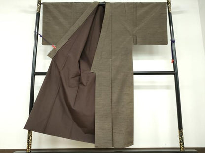 平和屋着物●男性 髭紬 長羽織セット 国防色 正絹 逸品 DAAY5030ud