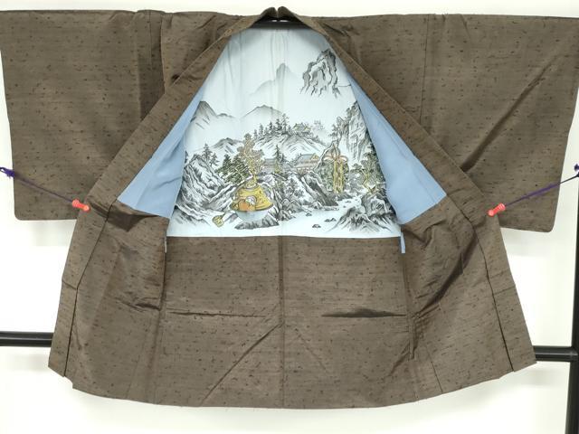 平和屋着物●男性 髭紬 長羽織セット 国防色 正絹 逸品 DAAY5030ud